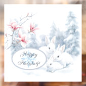 Schattigee witte konijnen in de wintervakantie raamsticker (Vel 2)