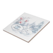 Schattigee witte konijnen in de wintervakantie tegeltje (Zijkant)