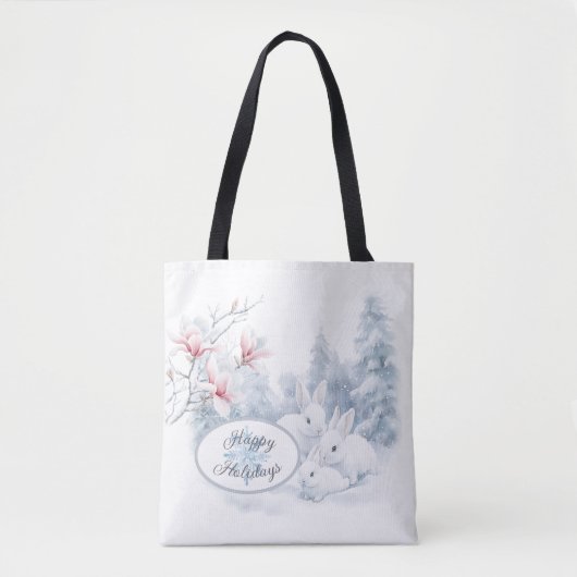 Schattigee witte konijnen in de wintervakantie tote bag (Voorkant)