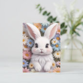 Schattigee witte konijnenpastel Daisy Flowers Briefkaart (Staand voorkant)