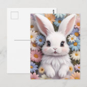 Schattigee witte konijnenpastel Daisy Flowers Briefkaart (Voorkant / Achterkant)