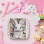 Schattigee witte konijnenpastel Daisy Flowers Papieren Bordje (Feest)
