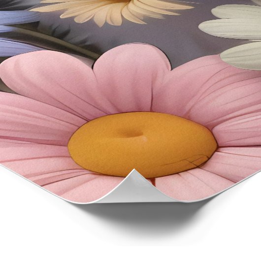 Schattigee witte konijnenpastel Daisy Flowers Poster (Hoek)