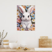 Schattigee witte konijnenpastel Daisy Flowers Poster (Keuken)