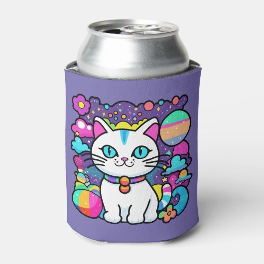 Schattigee witte kosmische ruimte kitty cat blikjeskoeler (Blikje Voorkant)
