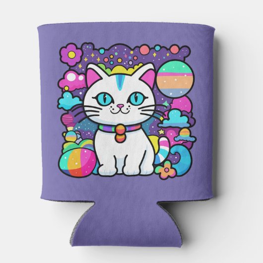 Schattigee witte kosmische ruimte kitty cat blikjeskoeler (Achterkant)