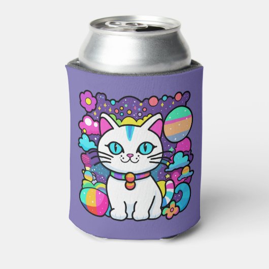 Schattigee witte kosmische ruimte kitty cat blikjeskoeler (Blikje Achterkant)