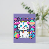 Schattigee witte kosmische ruimte kitty cat briefkaart (Staand voorkant)