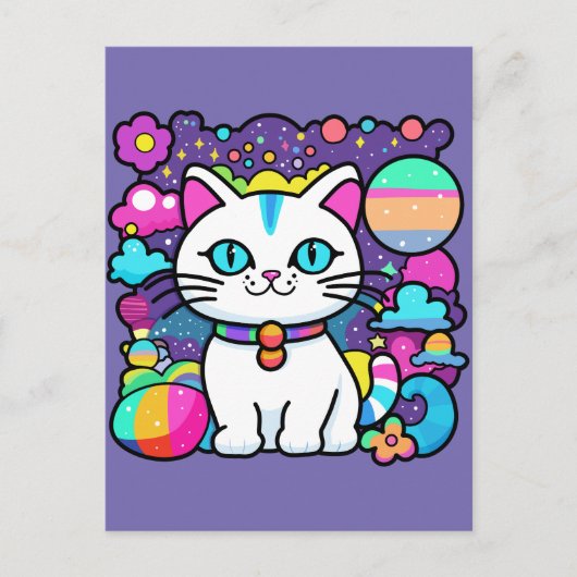 Schattigee witte kosmische ruimte kitty cat briefkaart (Voorkant)