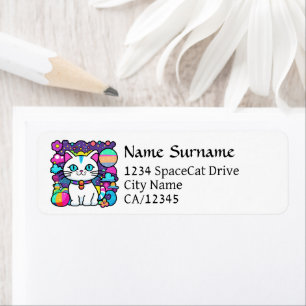 Schattigee witte kosmische ruimte kitty cat etiket