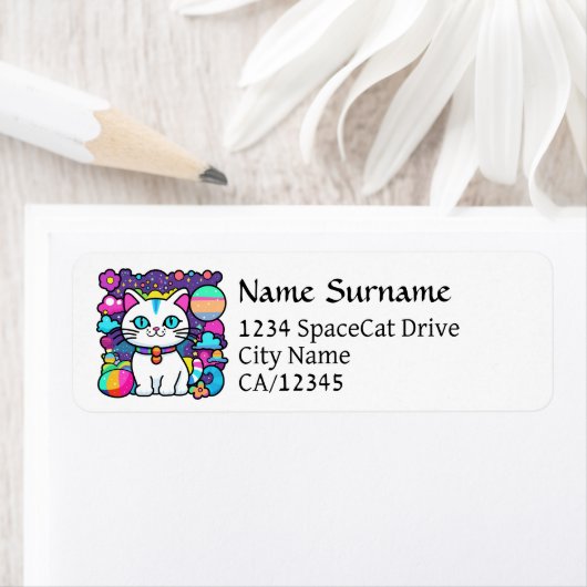 Schattigee witte kosmische ruimte kitty cat etiket (Insitu)
