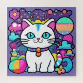 Schattigee witte kosmische ruimte kitty cat legpuzzel (Verticaal)