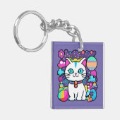 Schattigee witte kosmische ruimte kitty cat sleutelhanger (Voorkant Links)
