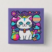 Schattigee witte kosmische ruimte kitty cat vierkante button 5,1 cm (Voorkant)