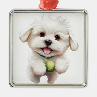 SCHATTIGEE WITTE KRULLENDE BICHON FRISE PUPPY DOG METALEN ORNAMENT