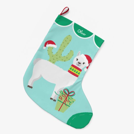 Schattigee witte lama Santa Hat Grote Kerstsok (Voorkant (Hangend))