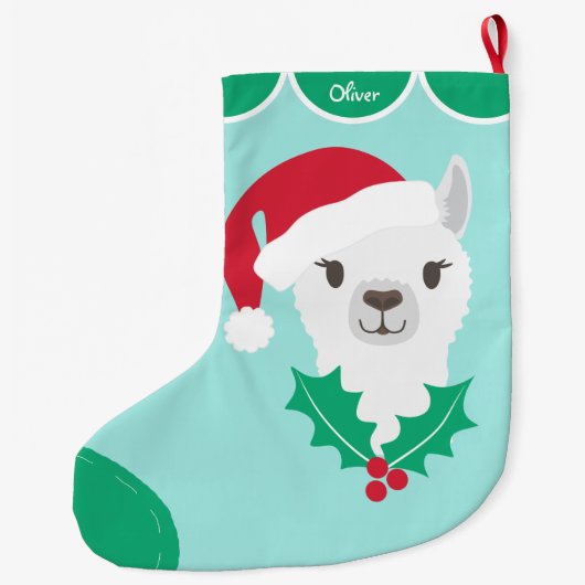 Schattigee witte lama Santa Hat Grote Kerstsok (Achterkant)