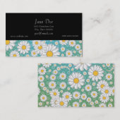 Schattigee witte madeliefjes op blauw groen visitekaartje (Voorkant / Achterkant)