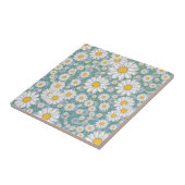 Schattigee witte madeliefjes op stoffige Blauwgroe Tegeltje (Zijkant)