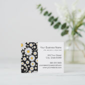 Schattigee witte madeliefjes op zwarte achtergrond visitekaartje (Staand voorkant)