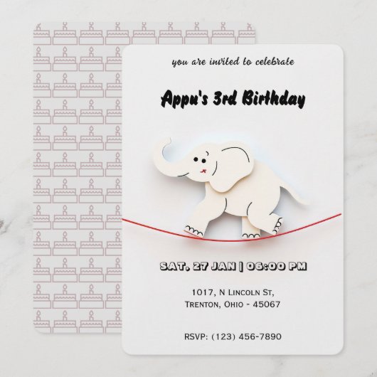 Schattigee witte olifant balanceren op touw gepers kaart (Voorkant / Achterkant)