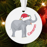 Schattigee witte olifant in Santa Hat Custom Chris Ornament<br><div class="desc">Schattigee vakantiegangers zijn mijn favoriete onderdeel van kerst. Een mooie witte olifant met een rode kerstmuts en ziet er gelukkig uit. Dit  gepersonaliseerde ornament vervult me met de kerstsfeer.</div>