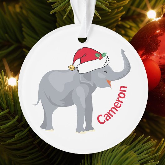 Schattigee witte olifant in Santa Hat Custom Chris Ornament
