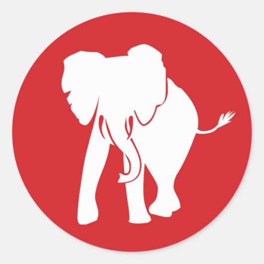 Schattigee Witte Olifant Logo Rood en Wit Ronde Sticker (Voorkant)