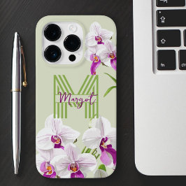 Schattigee witte orchideeën monogram Case-Mate iPhone 14 pro hoesje