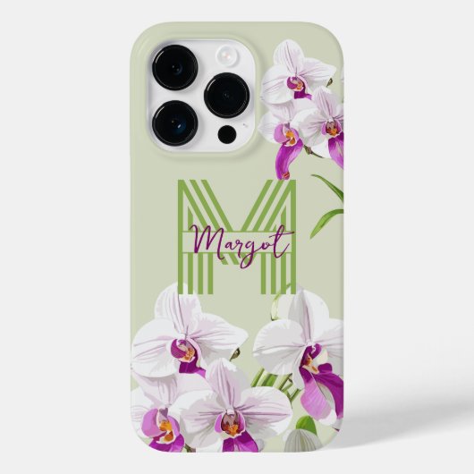 Schattigee witte orchideeën monogram Case-Mate iPhone case (Achterkant)