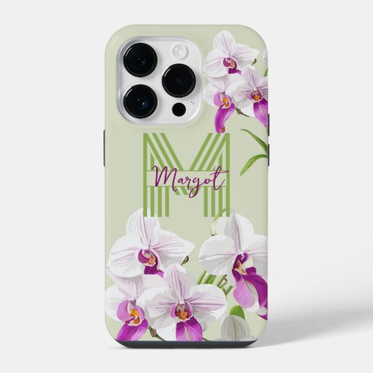 Schattigee witte orchideeën monogram iPhone hoesje (Achterkant)