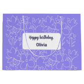 Schattigee Witte Paarse Wildflowers Monogrammed Groot Cadeauzakje (Voorkant)