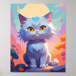 Schattigee witte pluizige poes poster