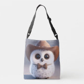 Schattigee witte pluizige uil met een cowboy pet crossbody tas (Achterkant)