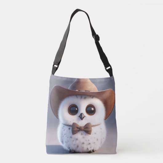 Schattigee witte pluizige uil met een cowboy pet crossbody tas (Achterkant)