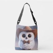 Schattigee witte pluizige uil met een cowboy pet crossbody tas (Voorkant)