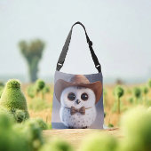 Schattigee witte pluizige uil met een cowboy pet crossbody tas