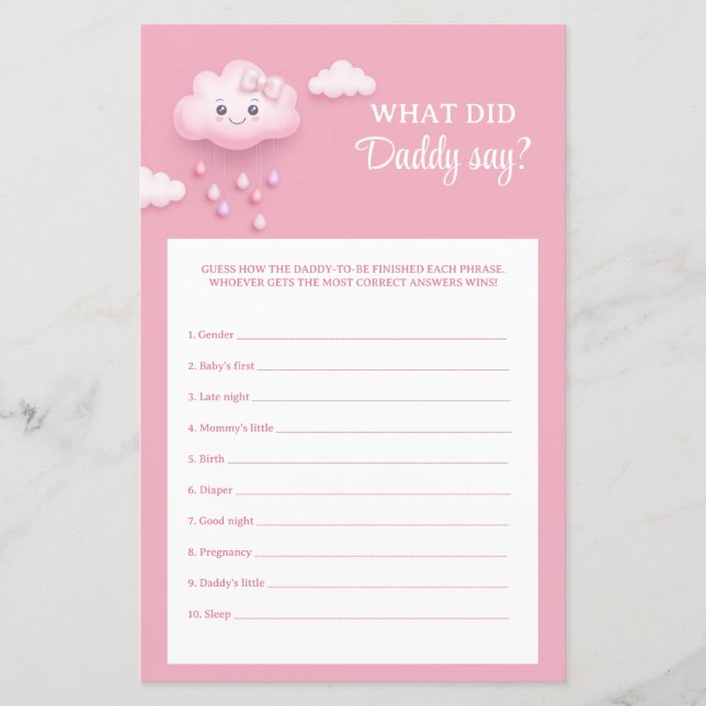 Schattigee witte pluizige wolk 9 Wat zei papa spel (Voorkant)