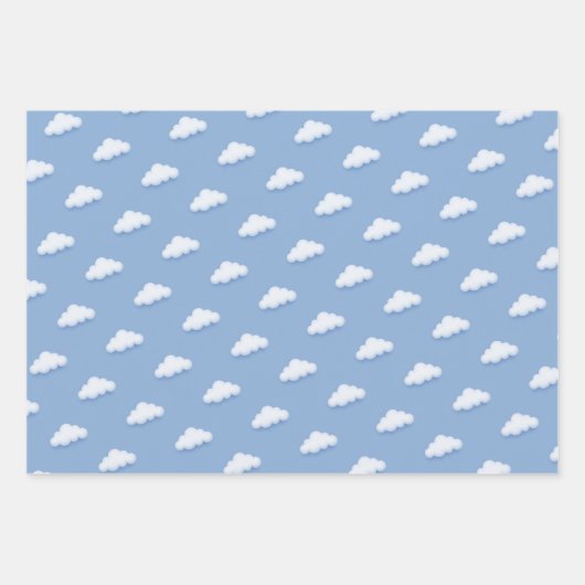 Schattigee witte pluizige wolk negen bleke blauwe inpakpapier vel (Voorkant 3)