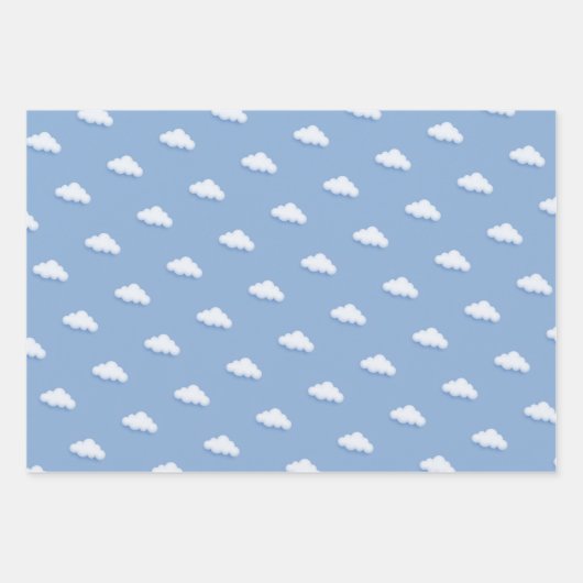 Schattigee witte pluizige wolk negen bleke blauwe inpakpapier vel (Voorkant 2)