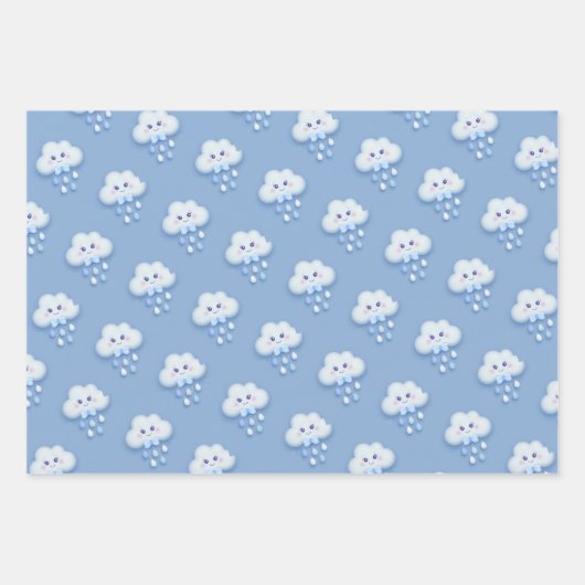 Schattigee witte pluizige wolk negen bleke blauwe  inpakpapier vel (Voorkant)