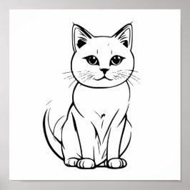 Schattigee Witte Poesje Cat Line Art Tekening Poster