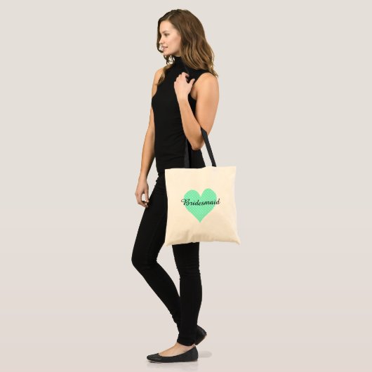Schattigee witte polka dot aquamarijn hart bruidsm tote bag (Voorkant (model))