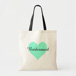 Schattigee witte polka dot aquamarijn hart bruidsm tote bag