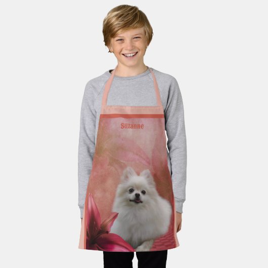 Schattigee Witte Pommerse Hond gepersonaliseerd Schort (Gedragen)