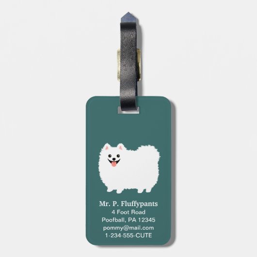 Schattigee Witte Pommerse met Tekst Bagagelabel (Achterkant verticaal)