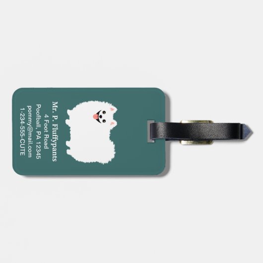 Schattigee Witte Pommerse met  Tekst Bagagelabel (Achterkant horizontaal)