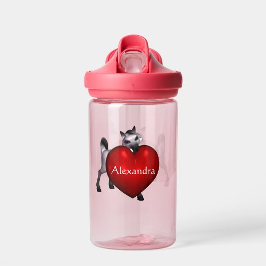 Schattigee Witte Pony met Rode Hart Kinder Waterfles (Voorkant)