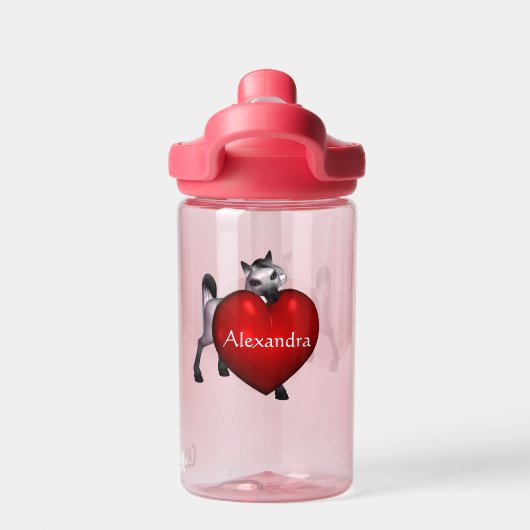 Schattigee Witte Pony met Rode Hart Kinder Waterfles (Achterkant)