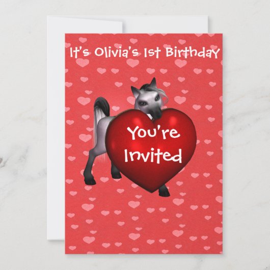 Schattigee Witte Pony met Rode Hartuitnodiging Kaart (Voorkant)